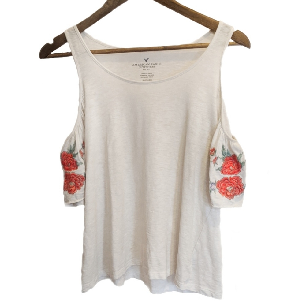 American Eagle Flower Embroidered Cold Shoulder Blouse Size Small